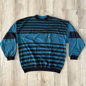 Vintage Members Only Men's Green Striped Crew‎ Neck Pullover Sweater Sz 3XL XXXL